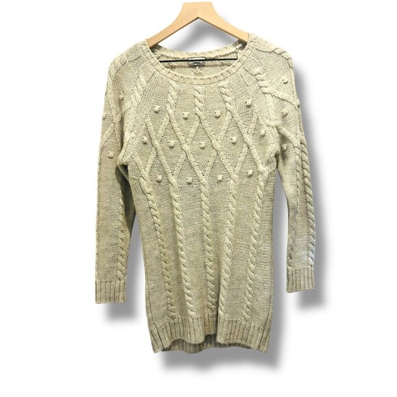 M&S Collection Beige Wool Blend Cable Knit Bobble Sweater Womens Size 6 Medium - Picture 14 of 14